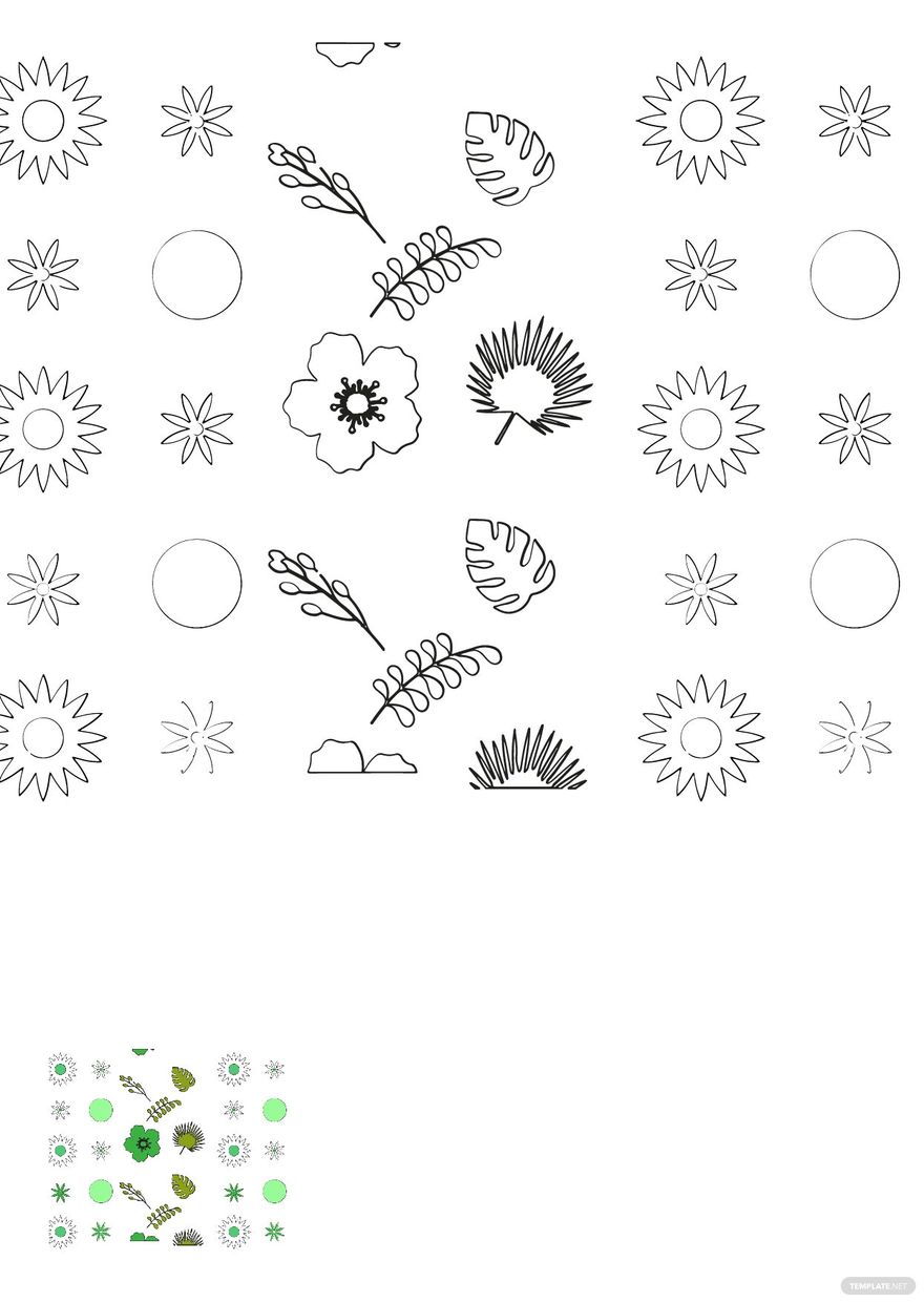 Free Green Floral Background Coloring Page