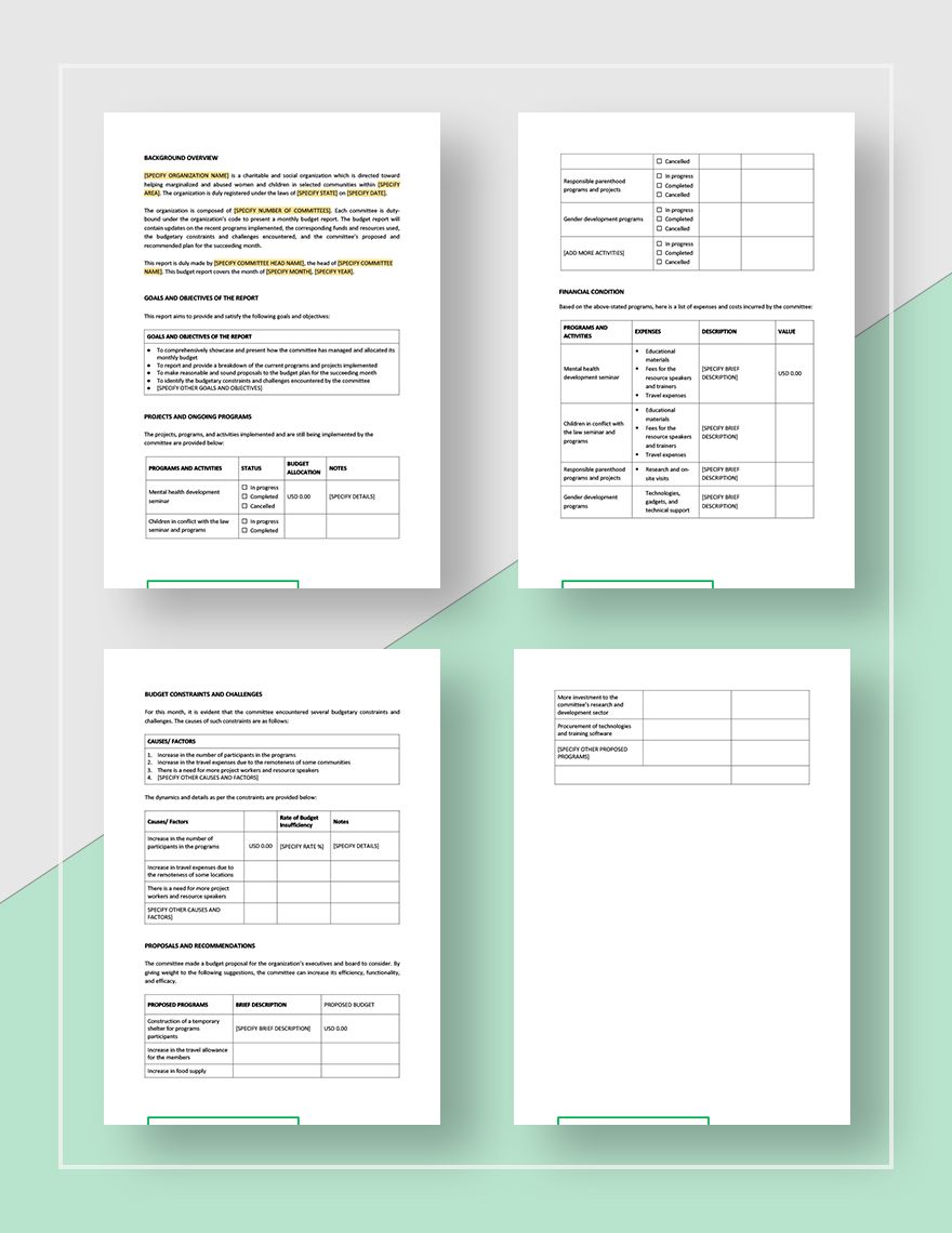 Budget Report Template - Google Docs, Word, Apple Pages | Template.net