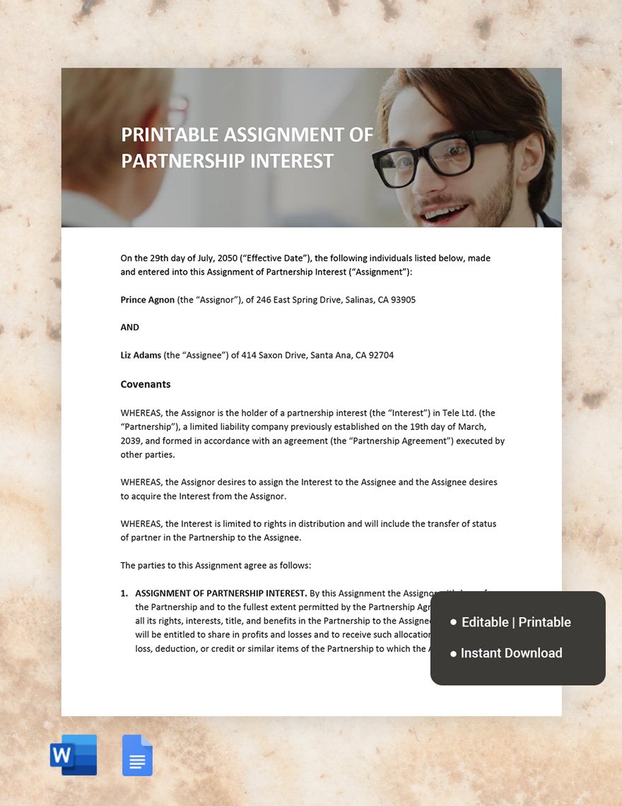Free Printable Assignment Of Partnership Interest Template