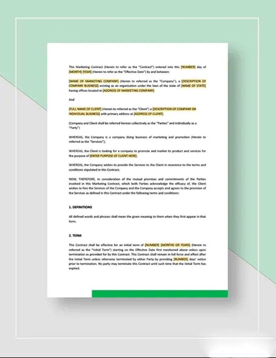 Sample Marketing Contract Template