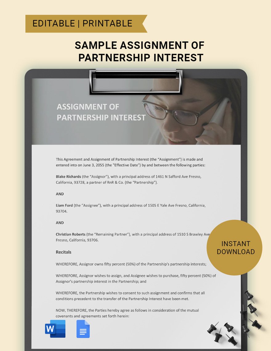 Free Sample Assignment Of Partnership Interest Template