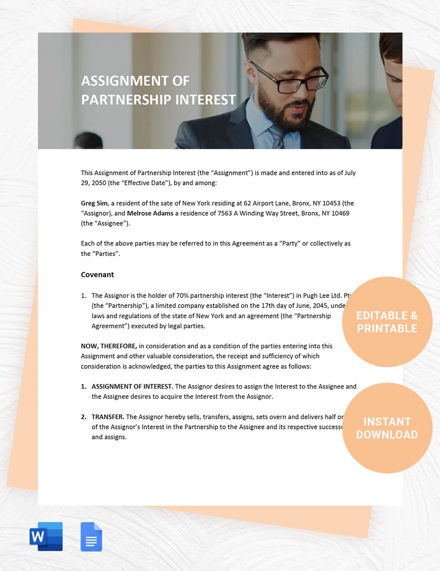 Simple Assignment Of Partnership Interest Template