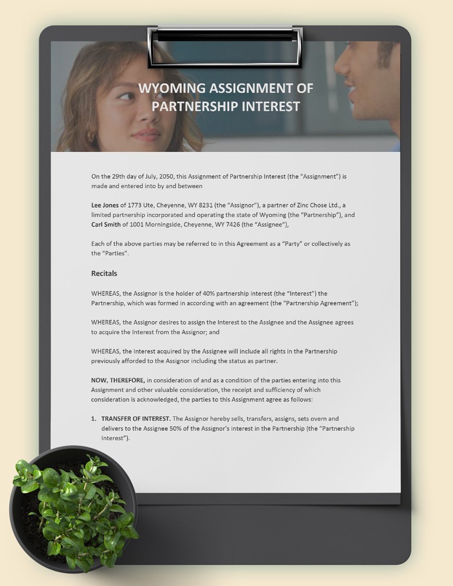Wyoming Assignment Of Partnership Interest Template