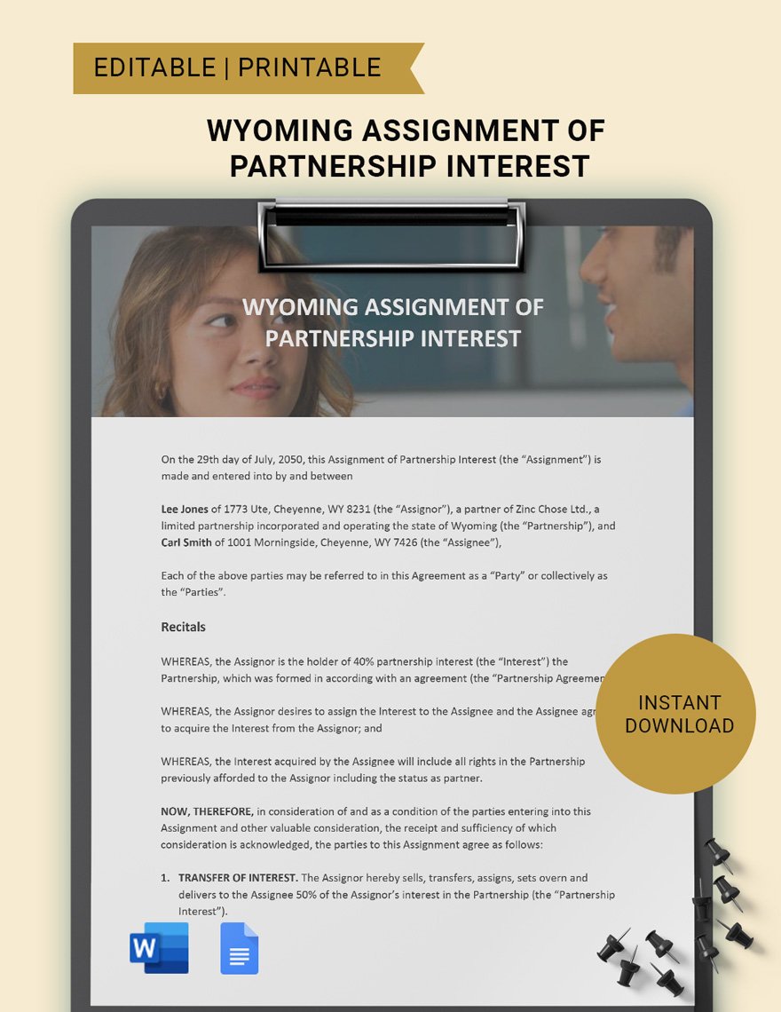 Wyoming Assignment Of Partnership Interest Template