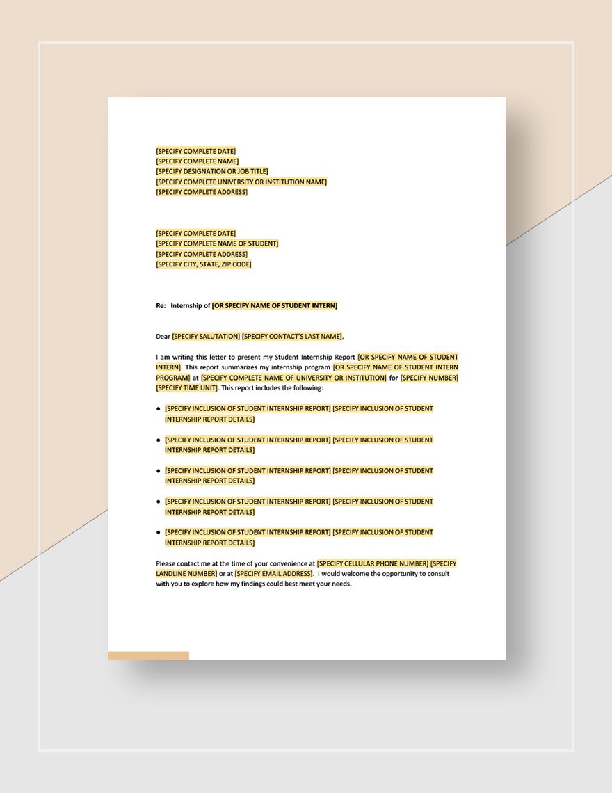 Student Internship Report Template Google Docs Word Apple Pages 