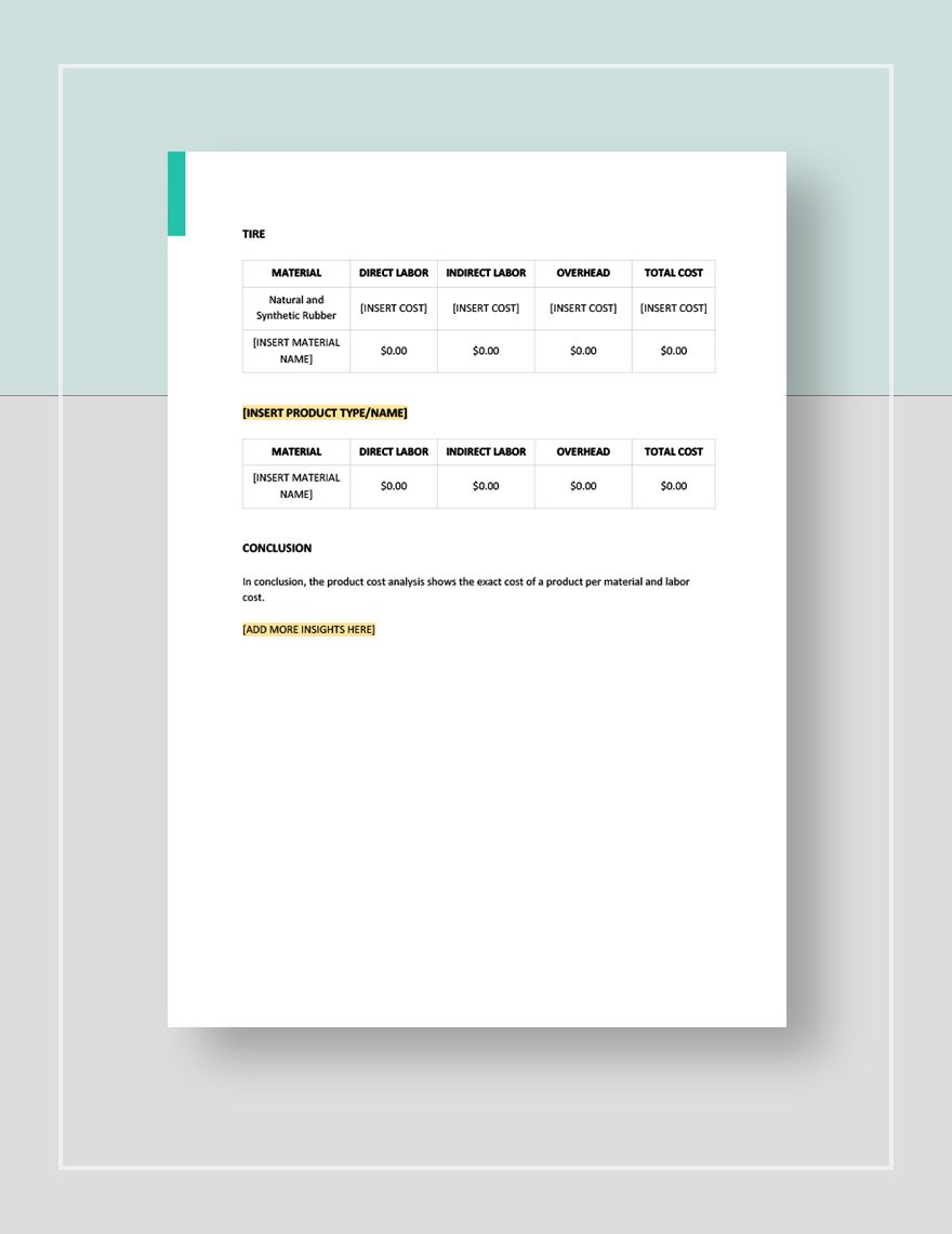 Simple Product Cost Analysis Template