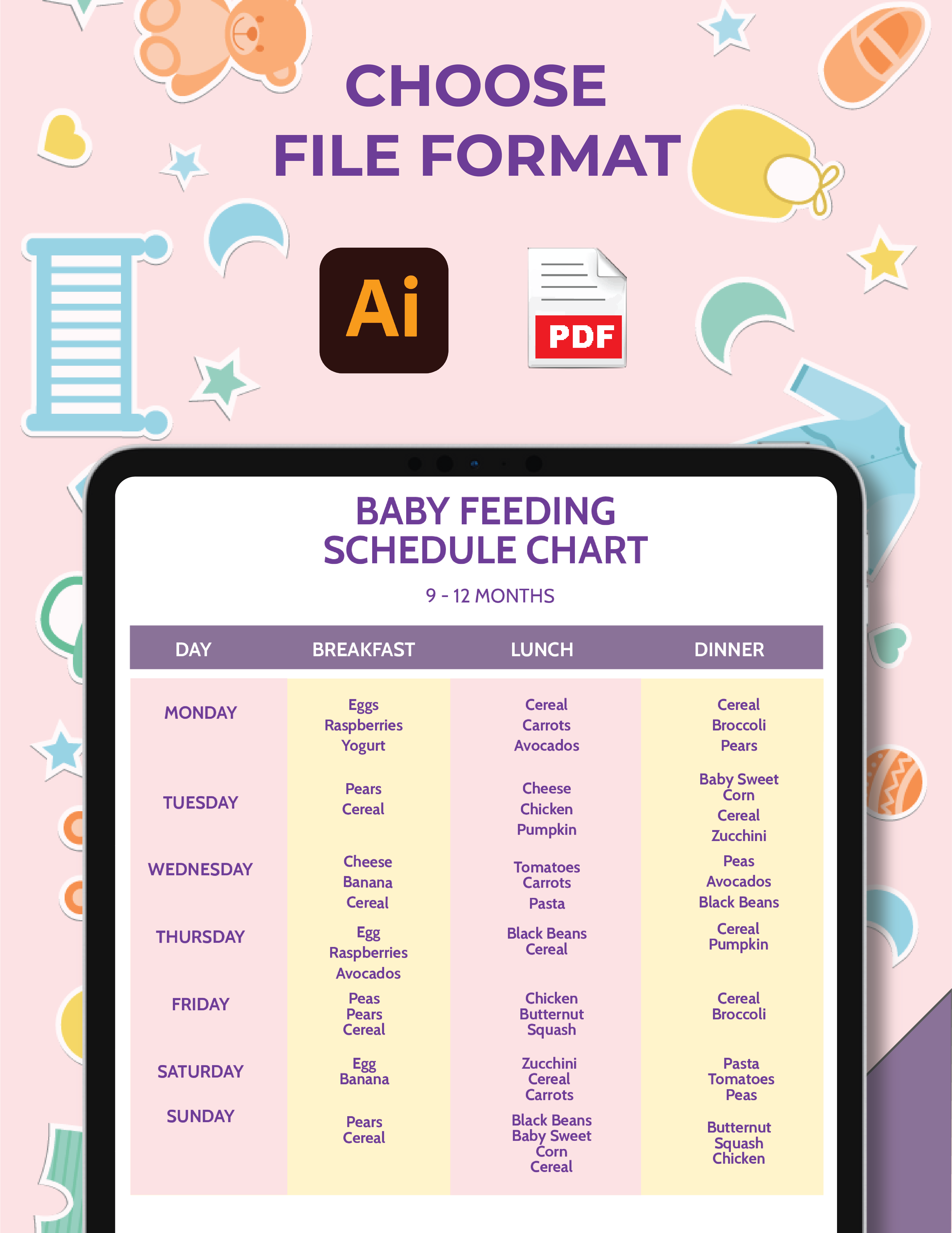 Free Baby Feeding Schedule Chart - Download in PDF, Illustrator ...