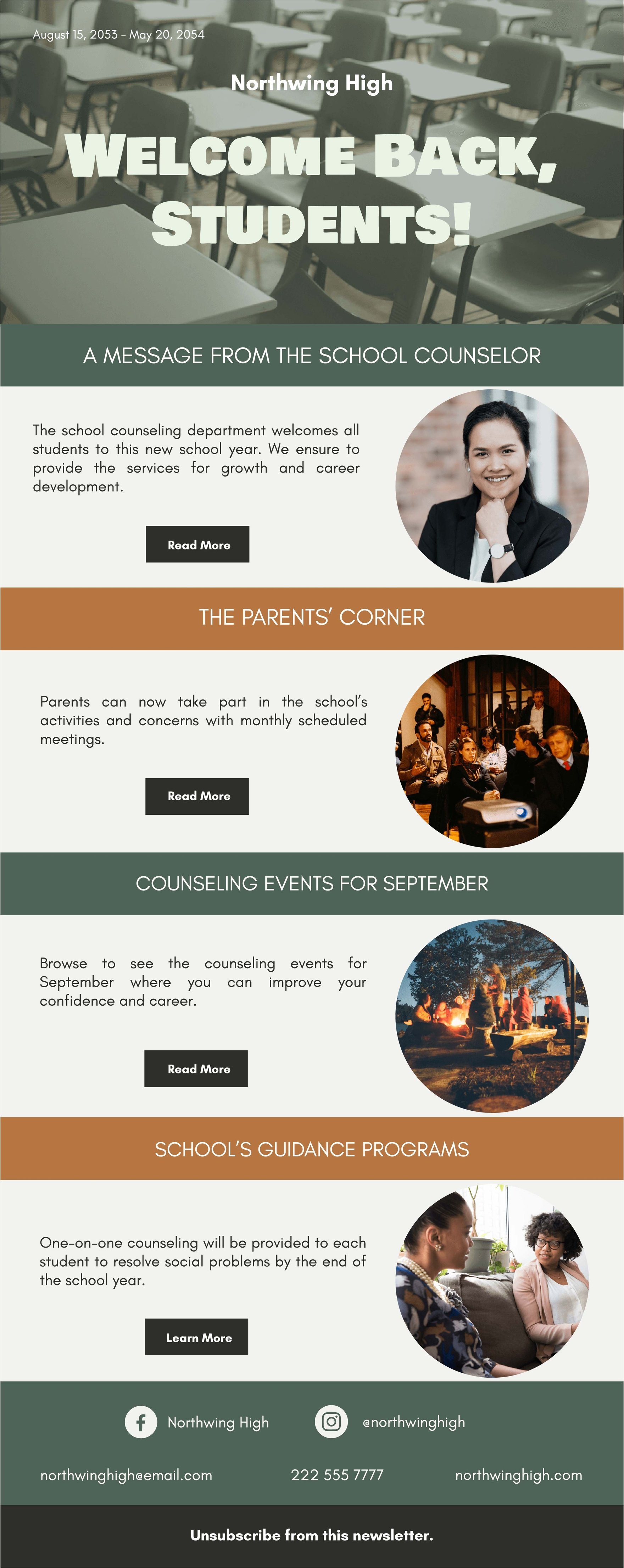 School Counselor Back To School Newsletter