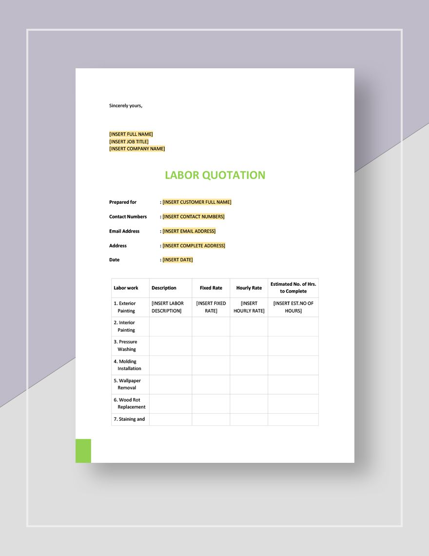 Labor Quotation Template
