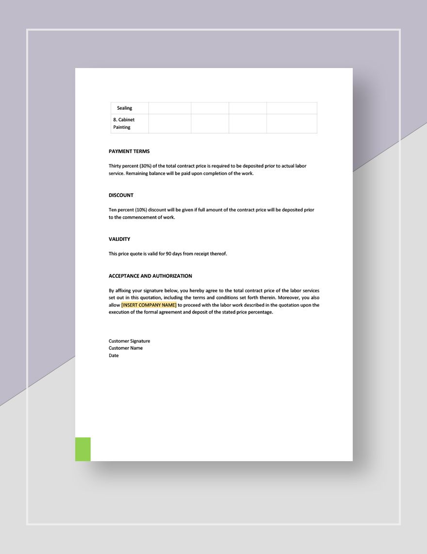 Labor Quotation Template in Word Pages Google Docs Download