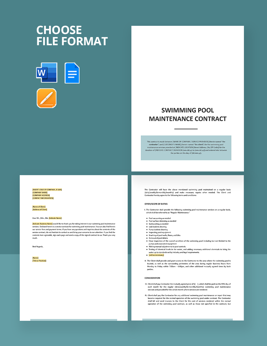 Swimming Pool Maintenance Contract Template