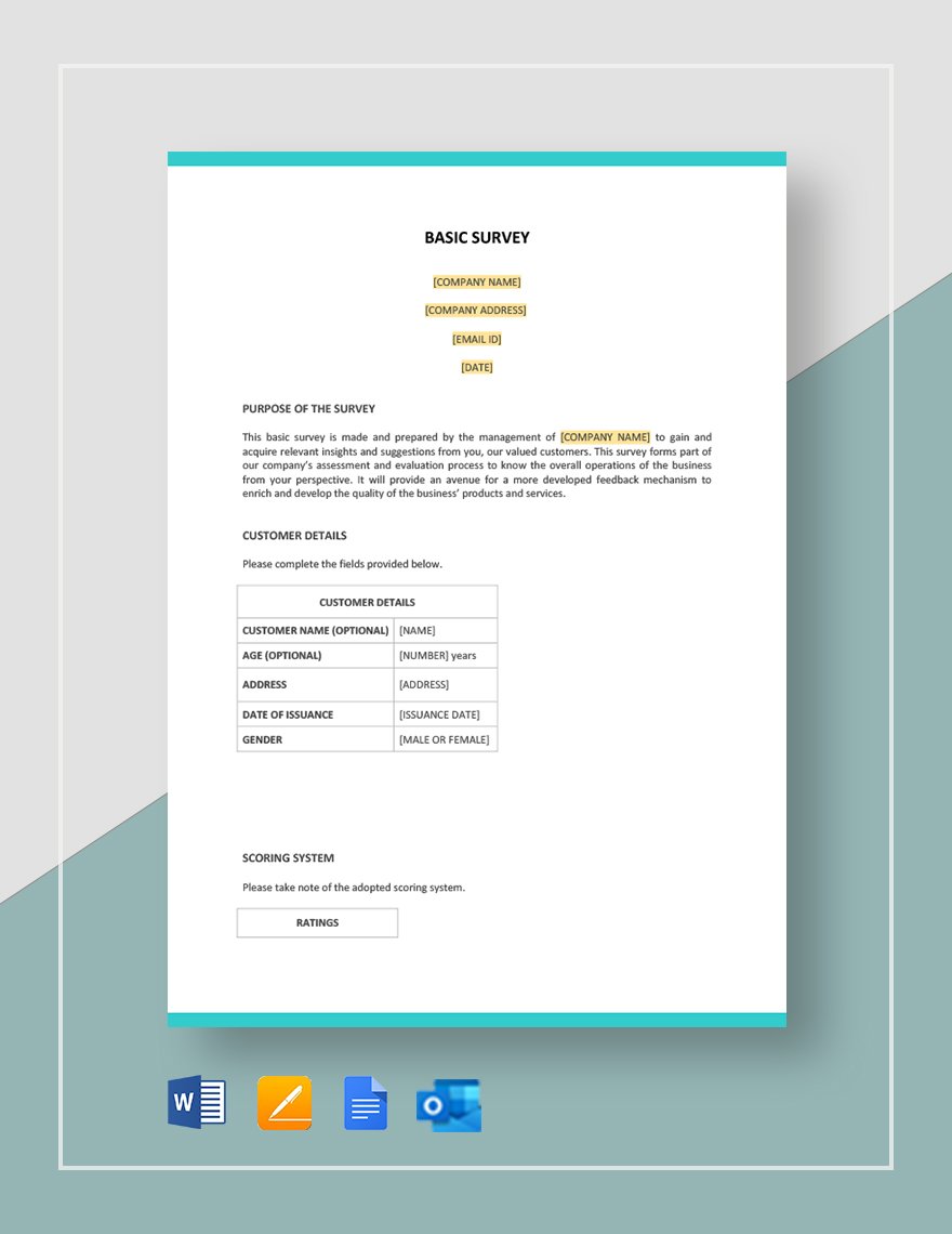 Basic Survey Template in Word, Google Docs, Apple Pages, Outlook