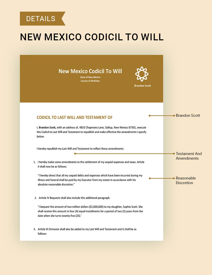 New Mexico Codicil To Will Template