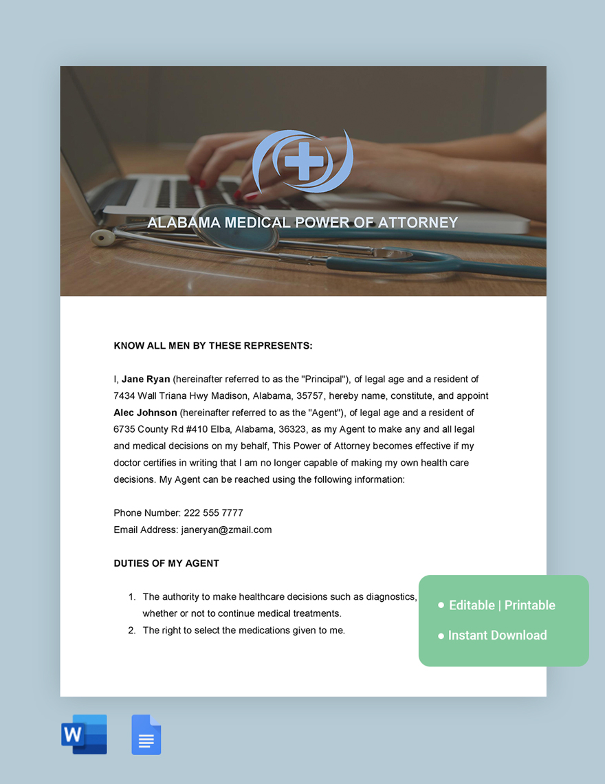 Alabama Medical Power Of Attorney Template