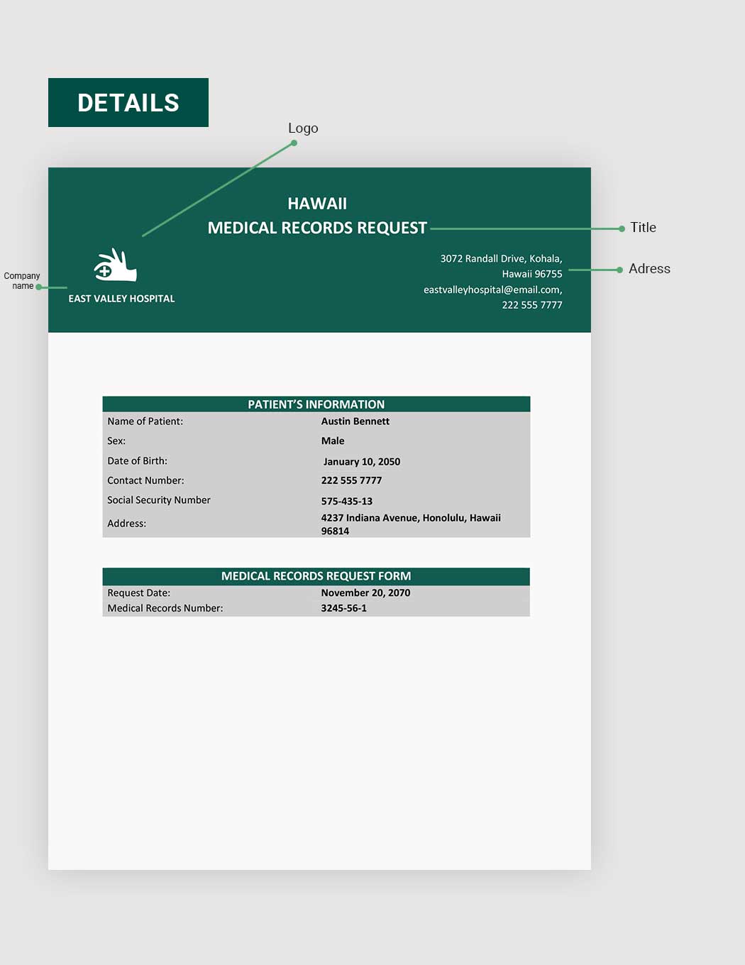 Hawaii Medical Records Request Template