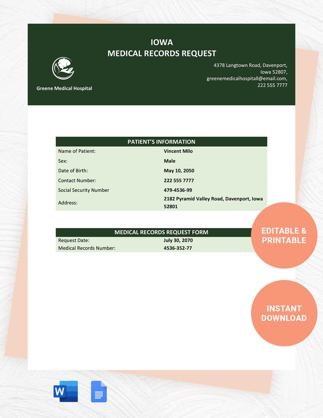 Iowa Medical Records Request Template in Word, Google Docs