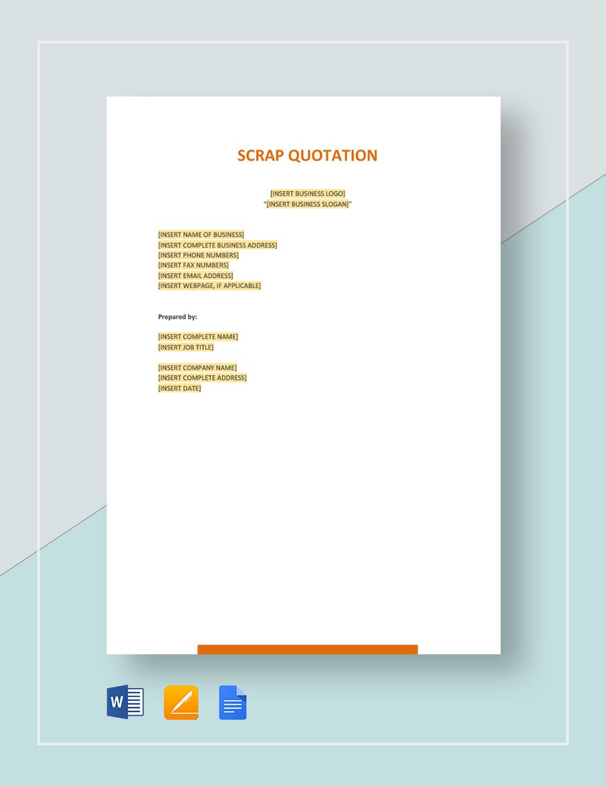 Scrap Quotation Template in Word, Google Docs, Apple Pages