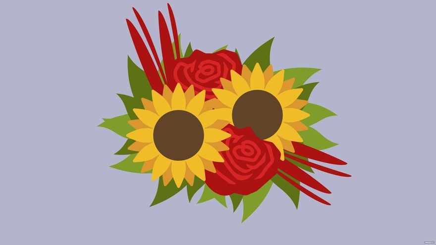 Sunflowers and Red Roses Background