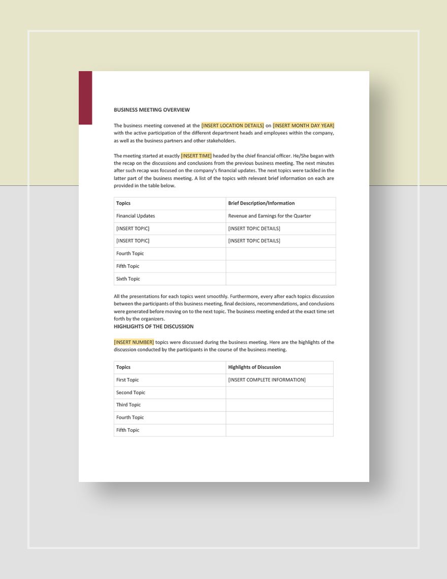 Business Meeting Report Template