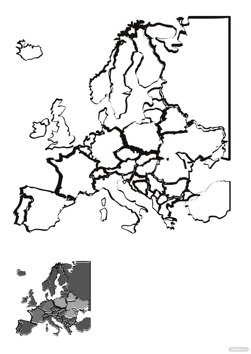 Grey Europe Map Coloring Page in PDF