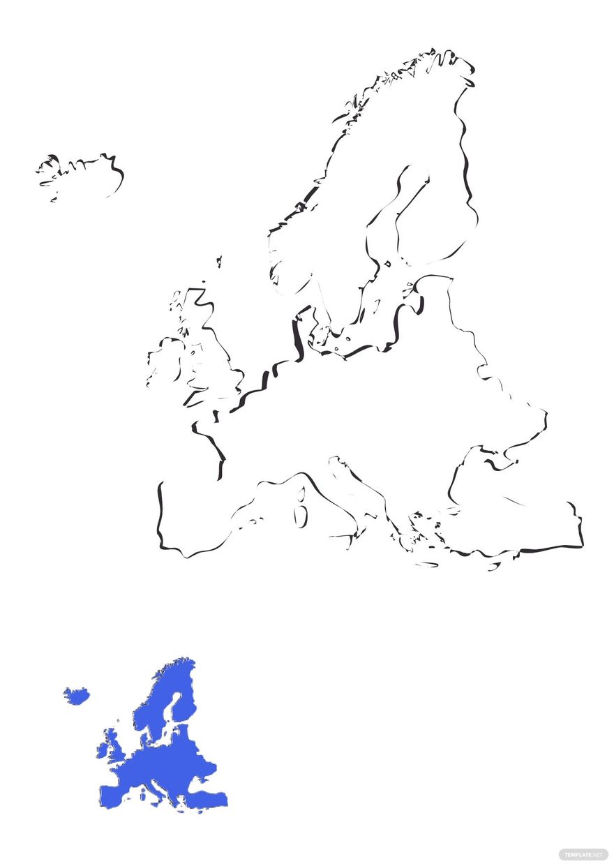 Blue Europe Map Coloring Page in PDF