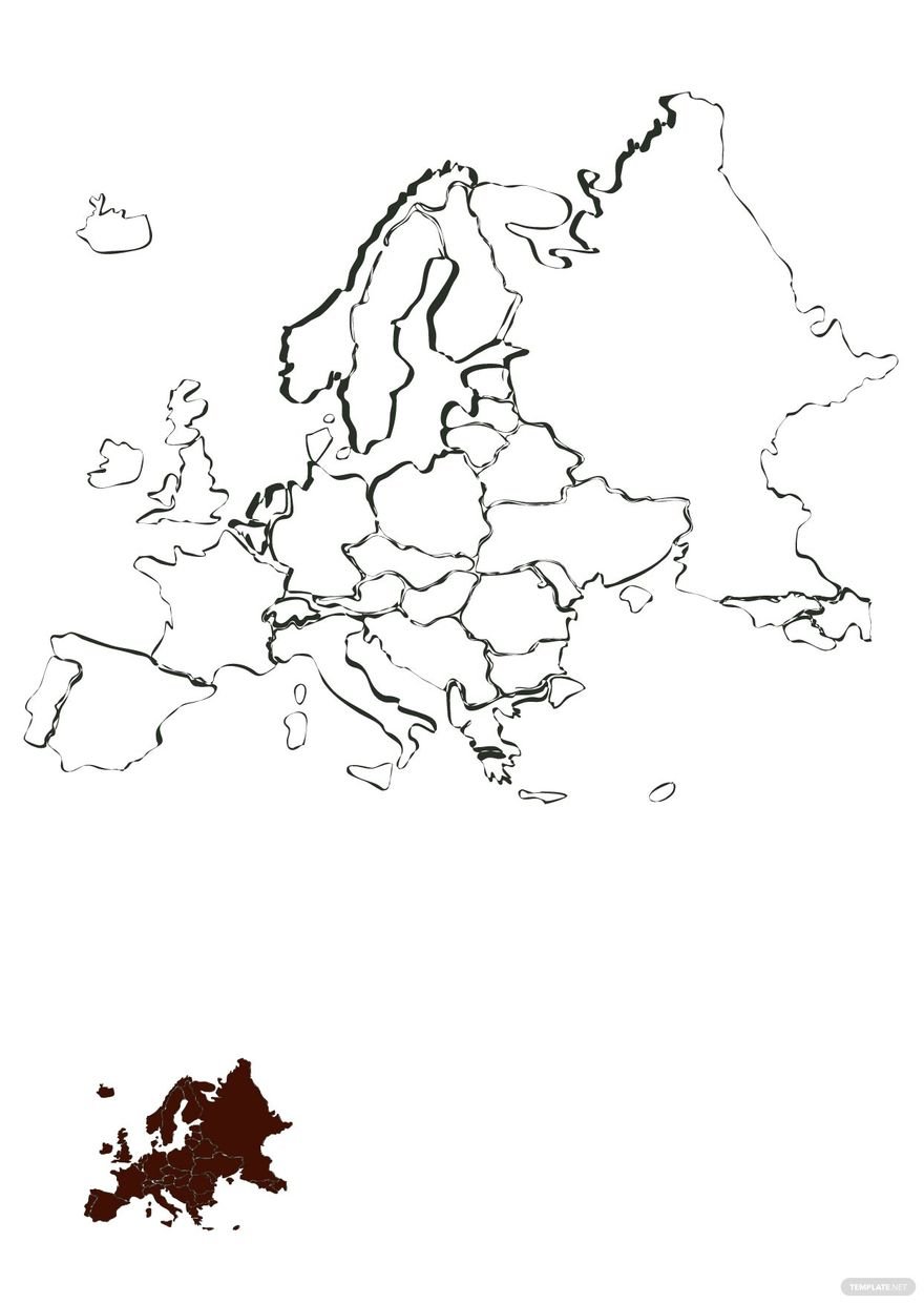 Free Minimalist Europe Map Coloring Page in PDF