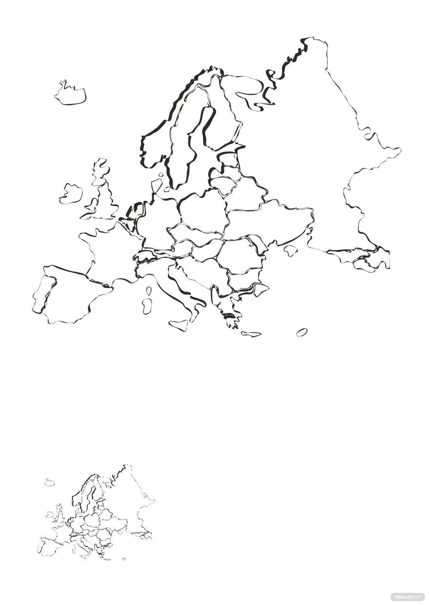 White Europe Map Coloring Page in PDF