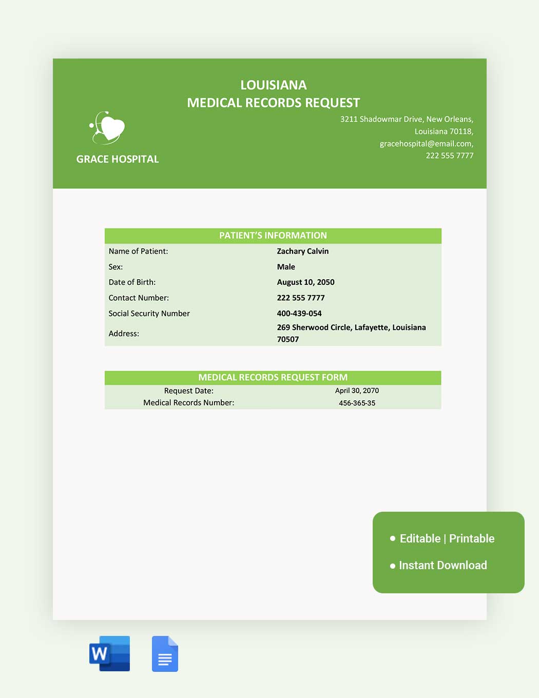 Louisiana Medical Records Request Template