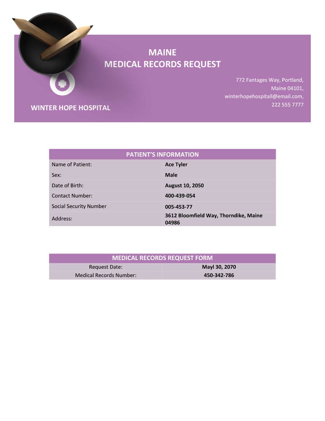 Maine Medical Records Request Template