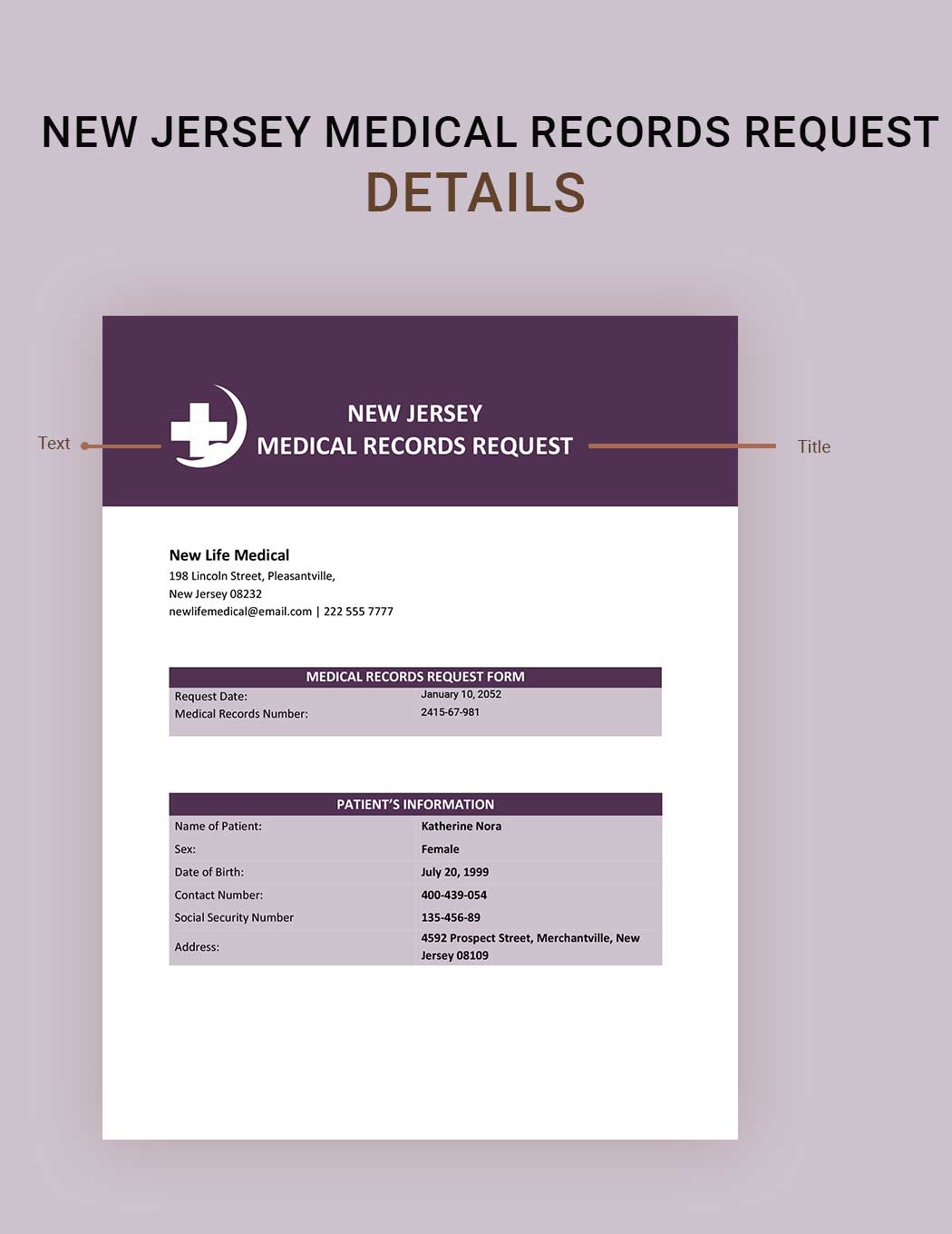 New Jersey Medical Records Request Template