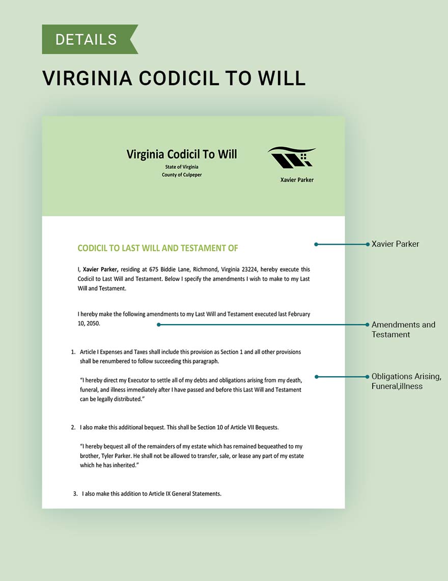 Virginia Codicil To Will Template