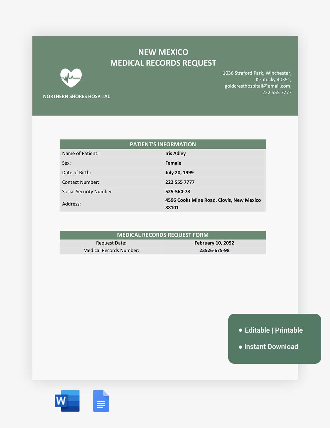 New Mexico Medical Records Request Template in Word, Google Docs