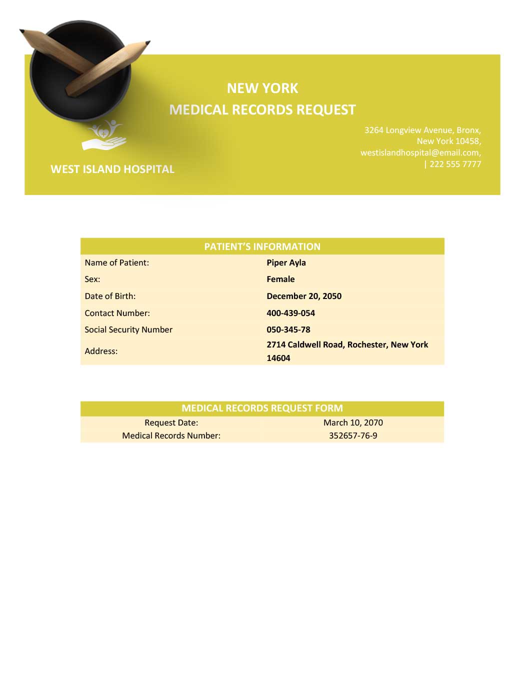 New York Medical Records Request Template