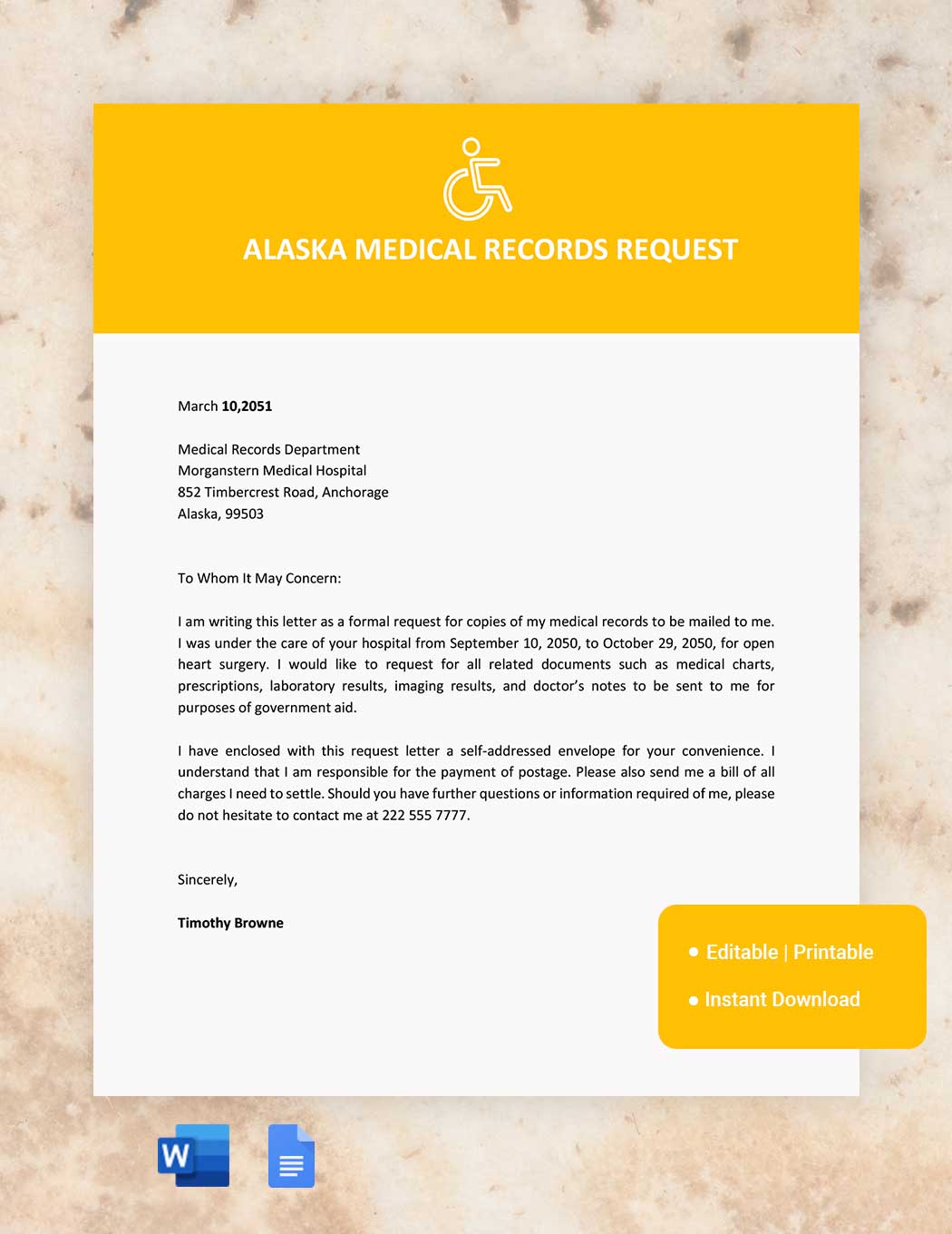 Alaska Medical Records Request Template in Word, Google Docs