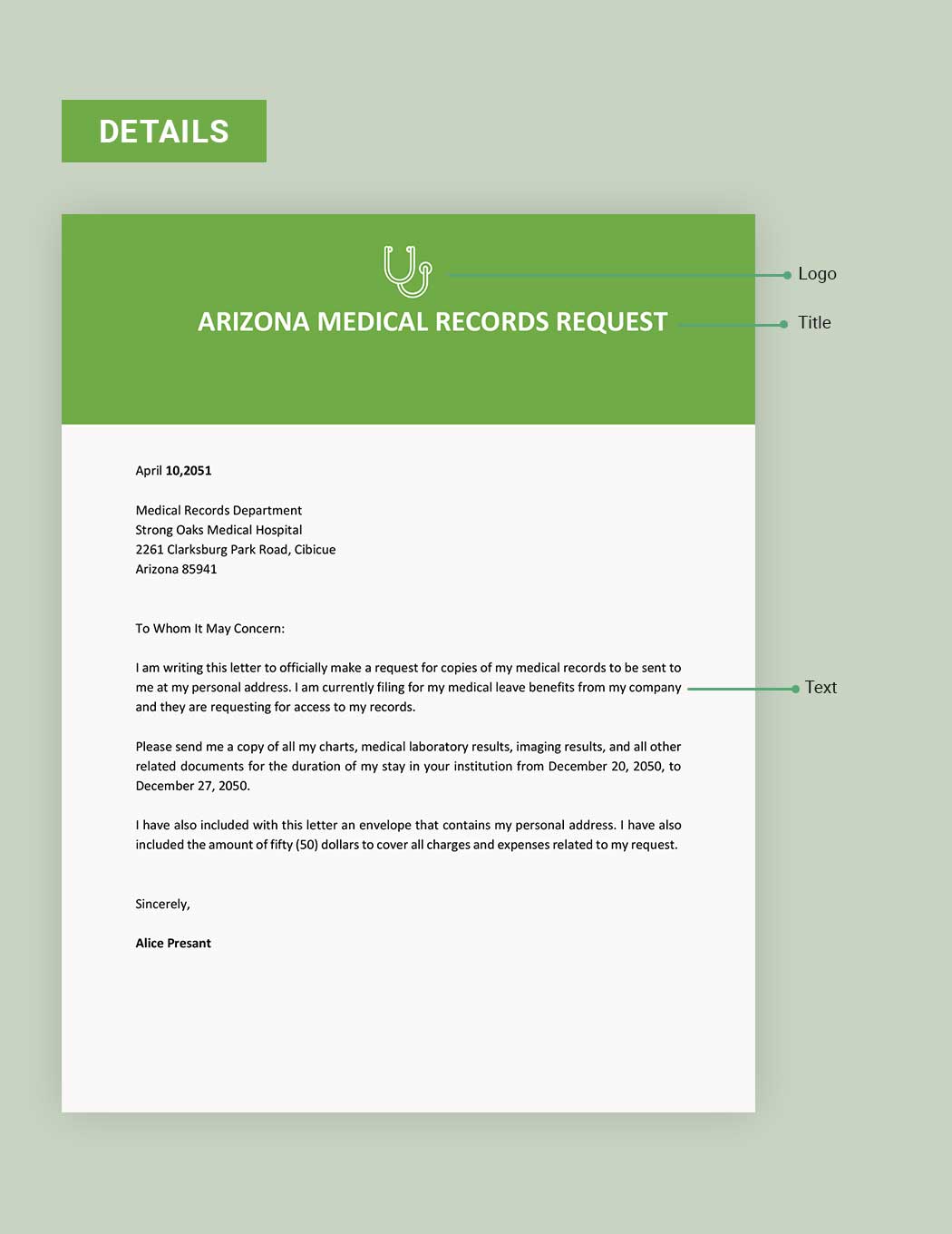 Arizona Medical Records Request Template