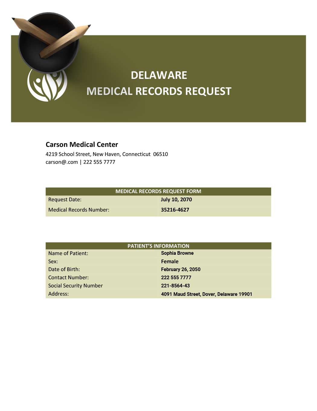 Delaware Medical Records Request Template