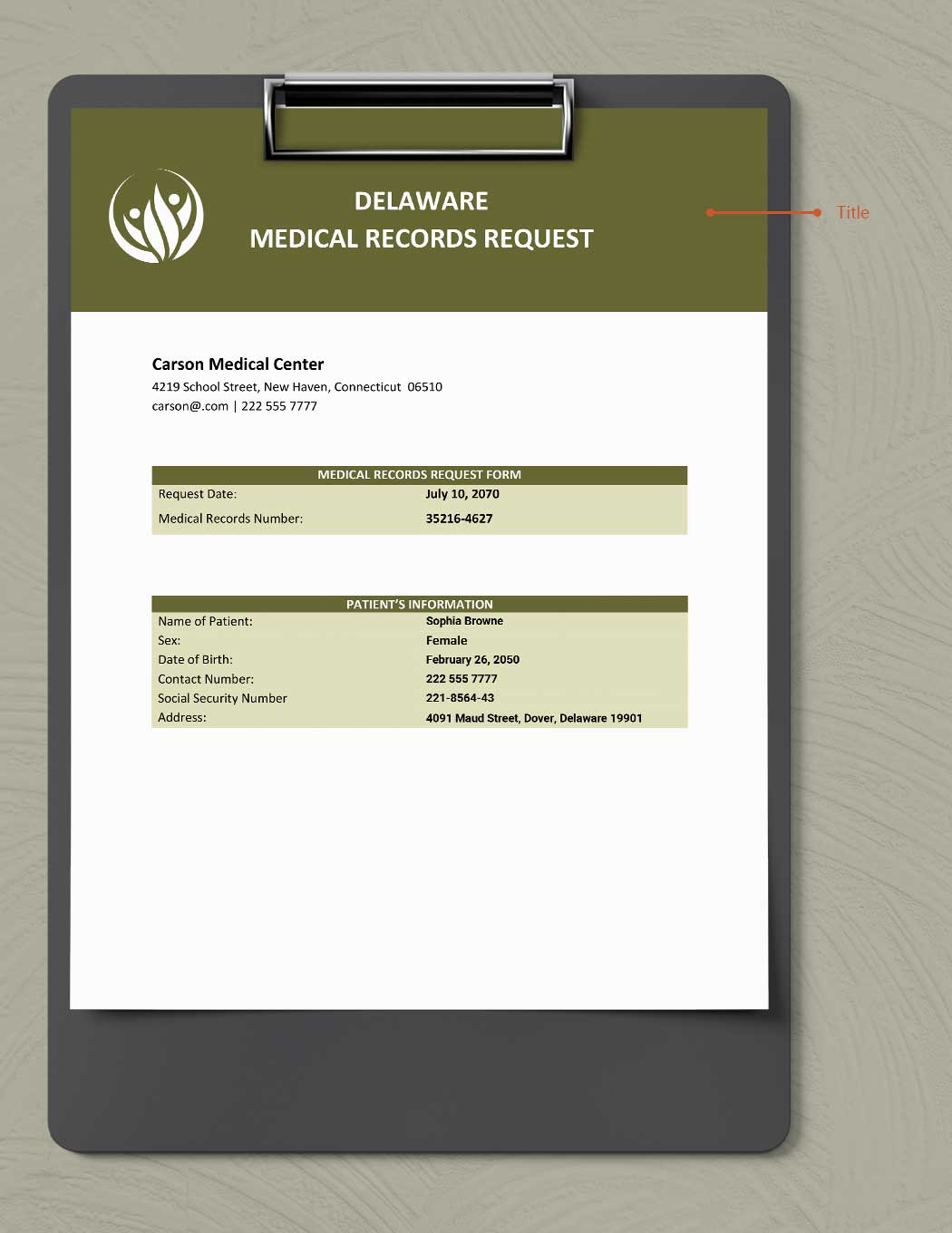 Delaware Medical Records Request Template