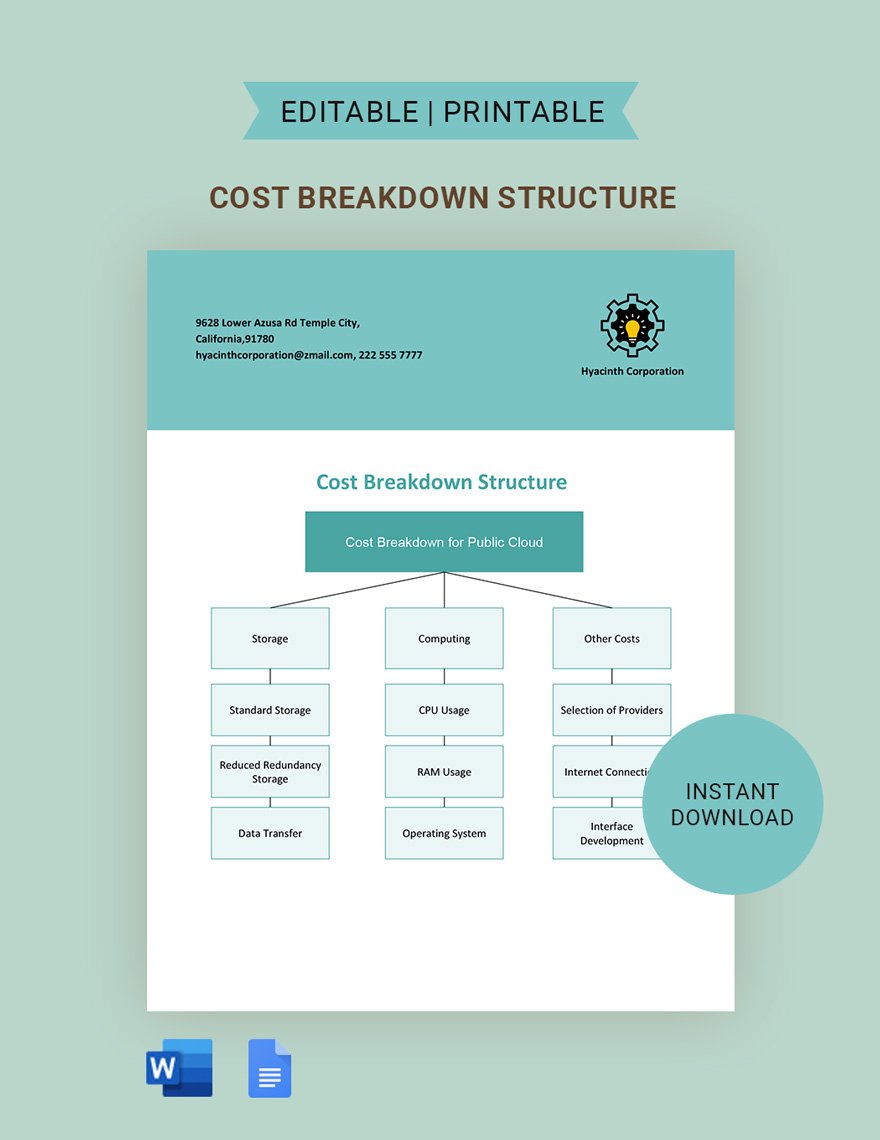 Cost Breakdown Structure Template in Word, Google Docs