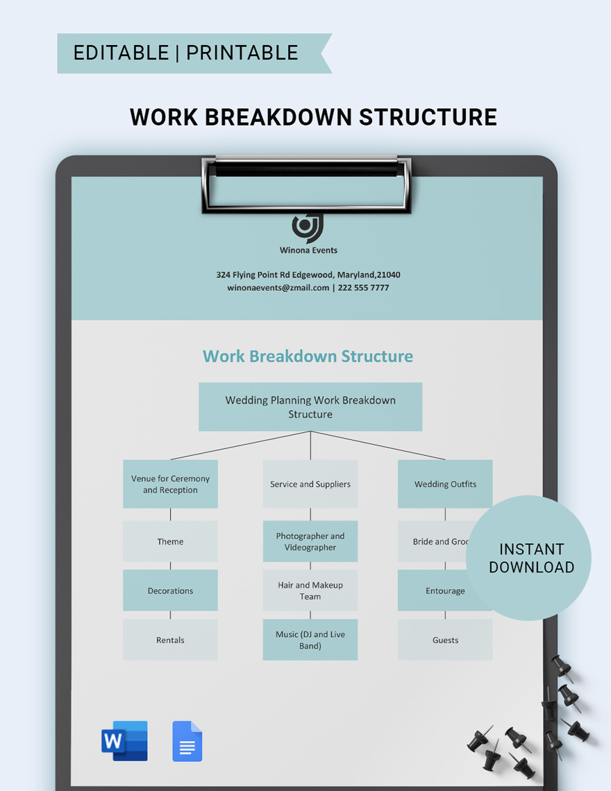 Blank Work Breakdown Structure Template in Word, Google Docs