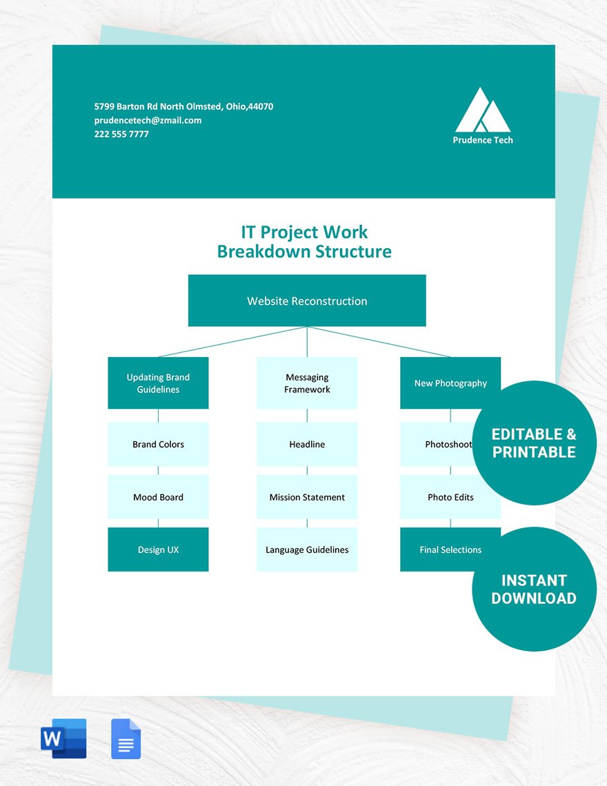 IT Project Work Breakdown Structure Template in Word, Google Docs