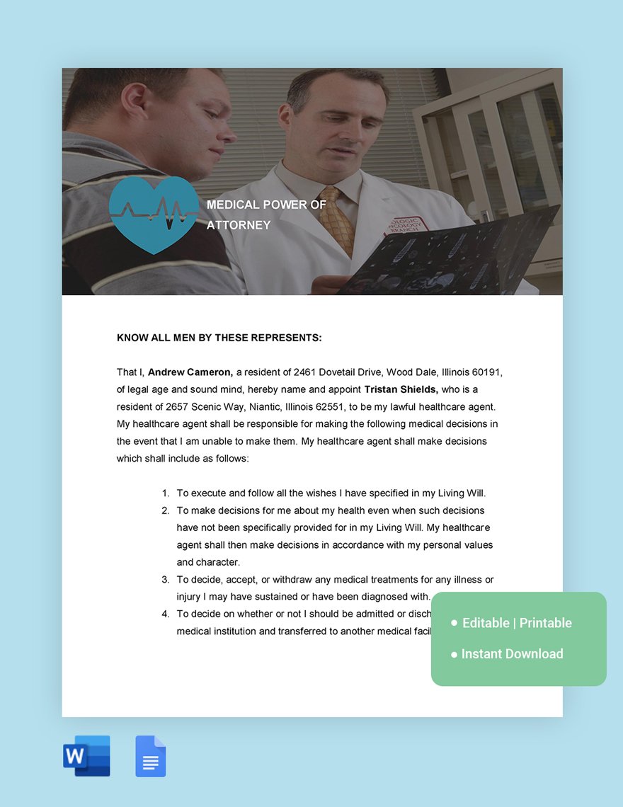 Illinois Medical Power Of Attorney Template