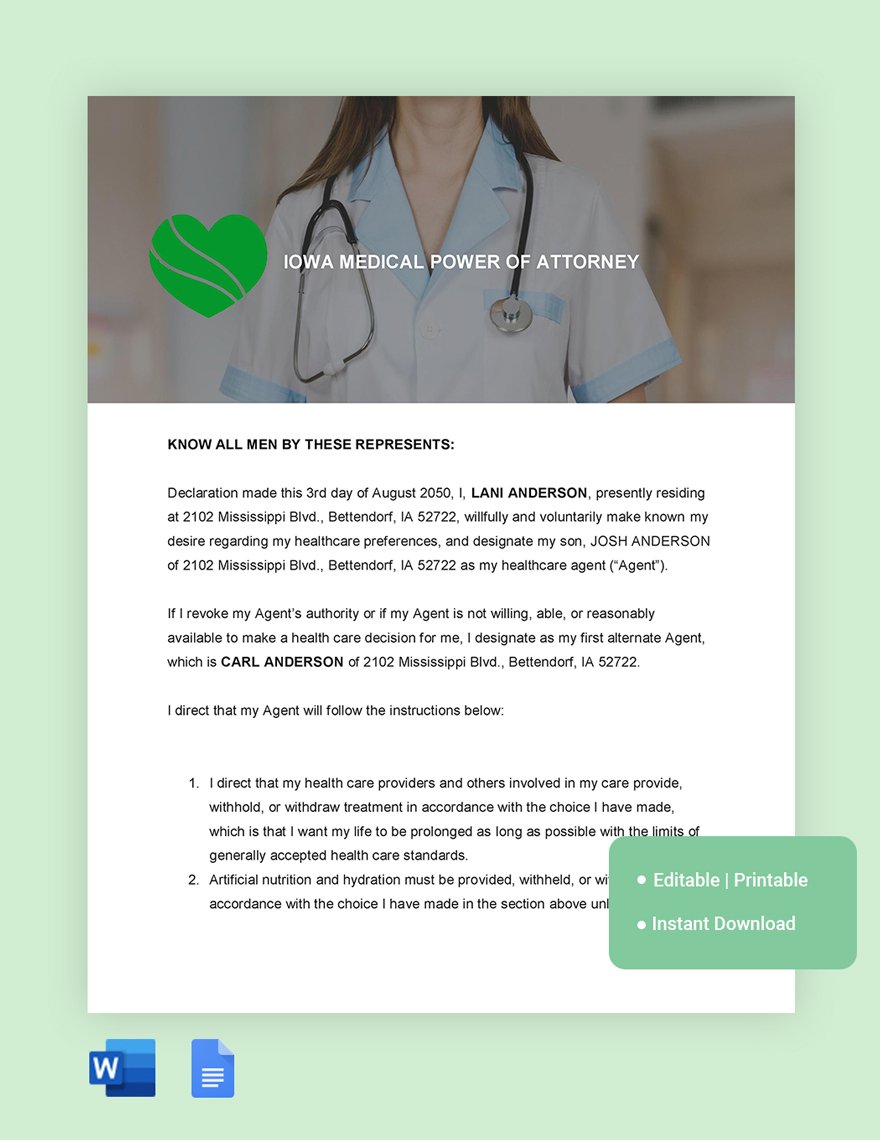 Iowa Medical Power Of Attorney Template