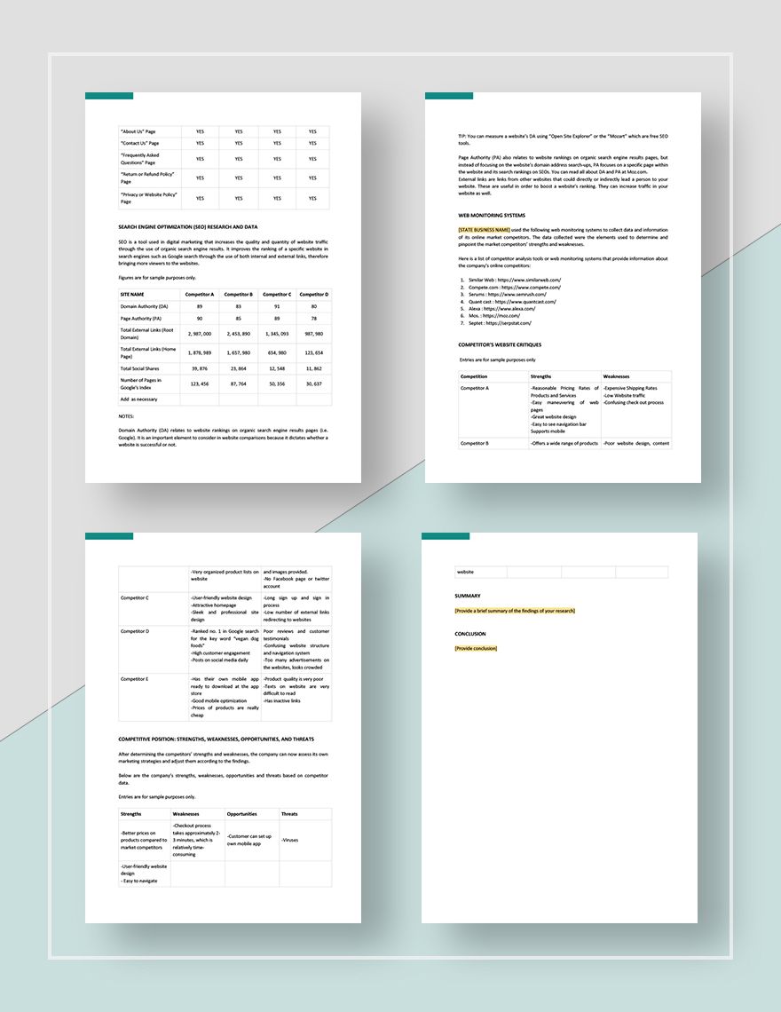 Website Competitive Analysis Template