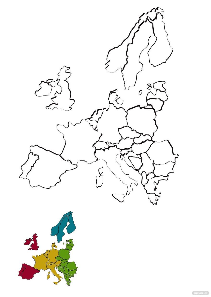 Free Colorful Europe Map Coloring Page in PDF