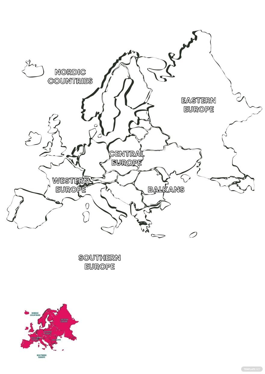 Europe Map With Regions Coloring Page in PDF