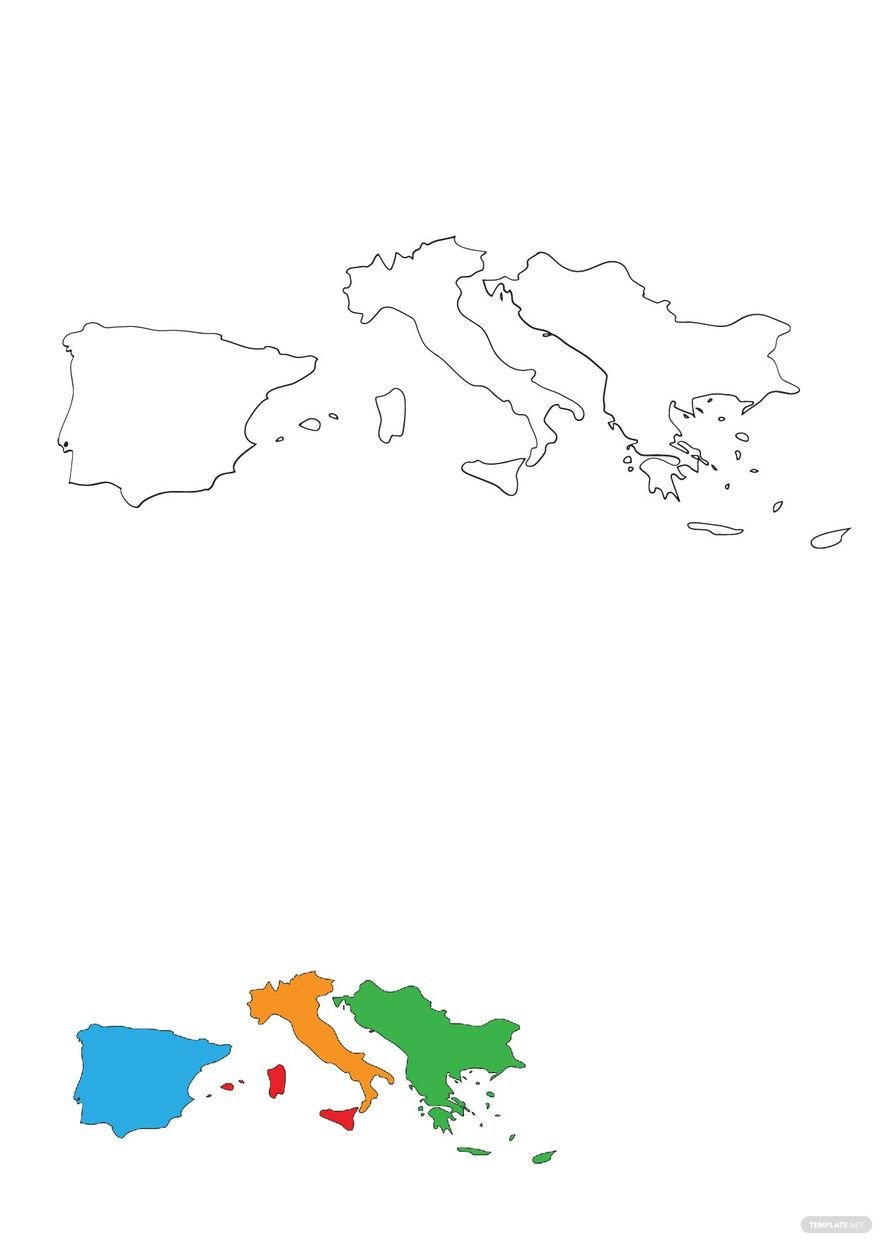 South Europe Map Coloring Page in PDF