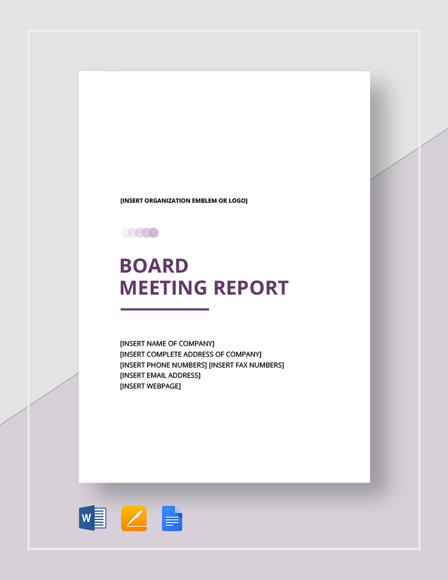 Board Meeting Report Google Docs Word Apple Pages Template