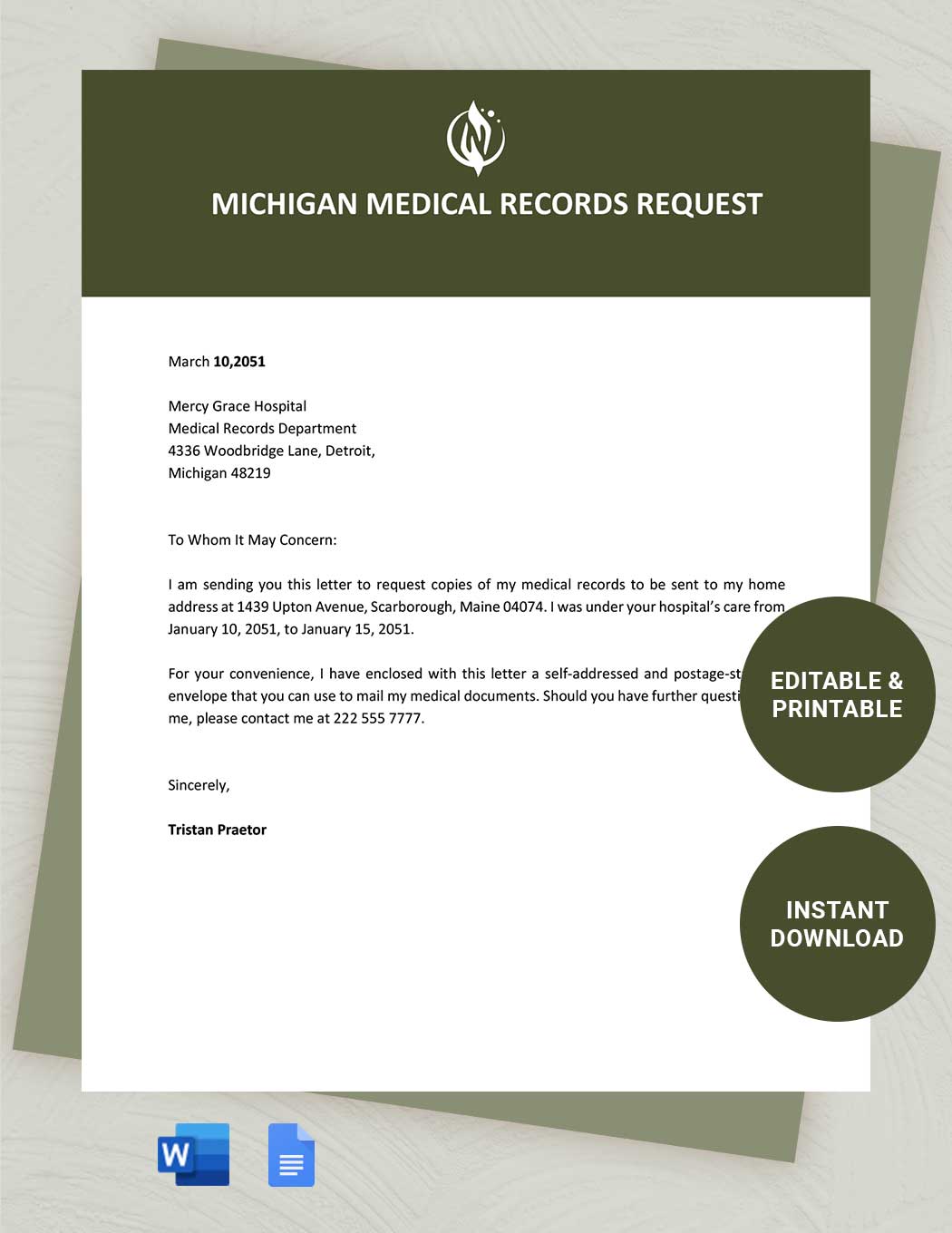 Michigan Medical Records Request Template in Word, Google Docs