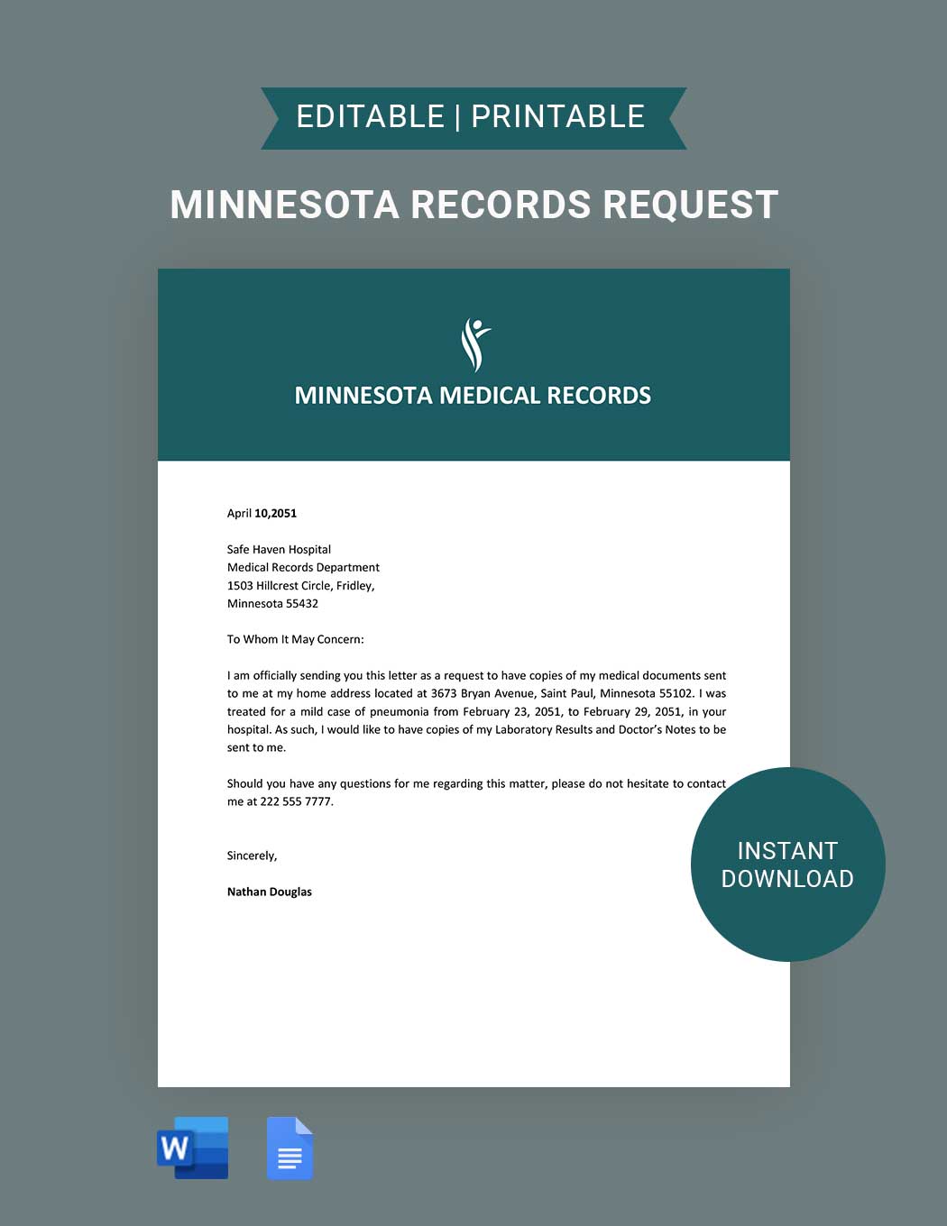 Minnesota Medical Records Request Template in Word, Google Docs