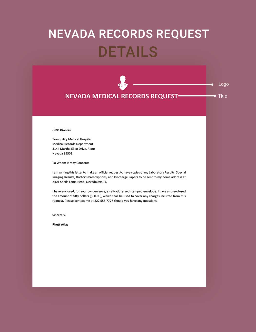 Nevada Medical Records Request Template